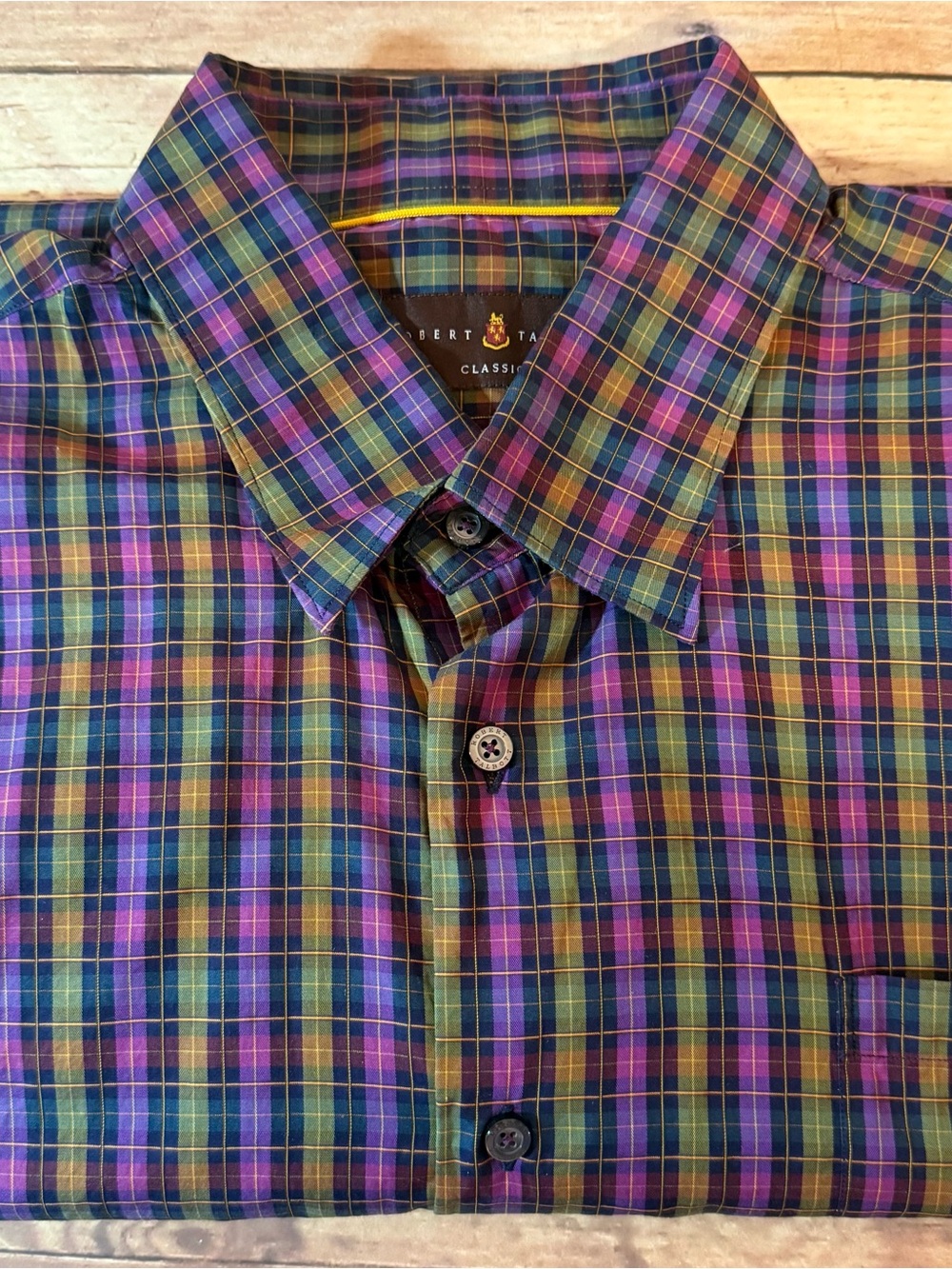 Robert Talbott Green and Purple Plaid Button-Down Shirt